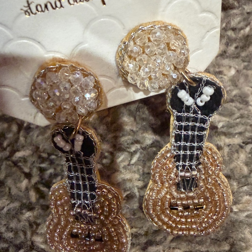Altar'd State Beaded Guitar Earrings - Black and Gold